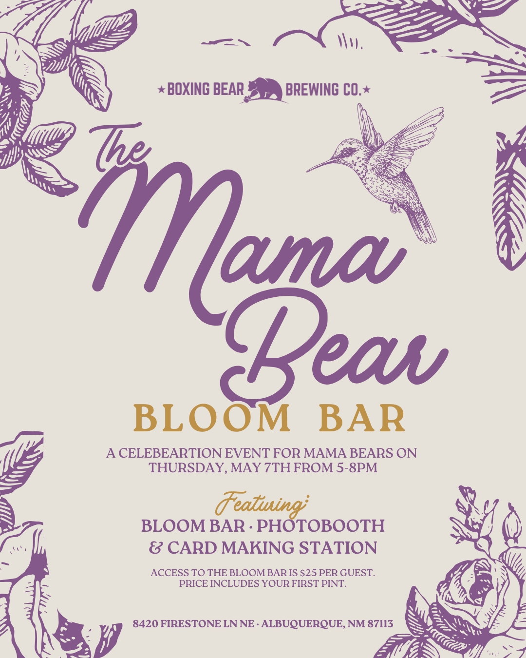 Mama Bear Bloom Bar on Thursday, May 7th from 5-8pm at the Firestone Taproom