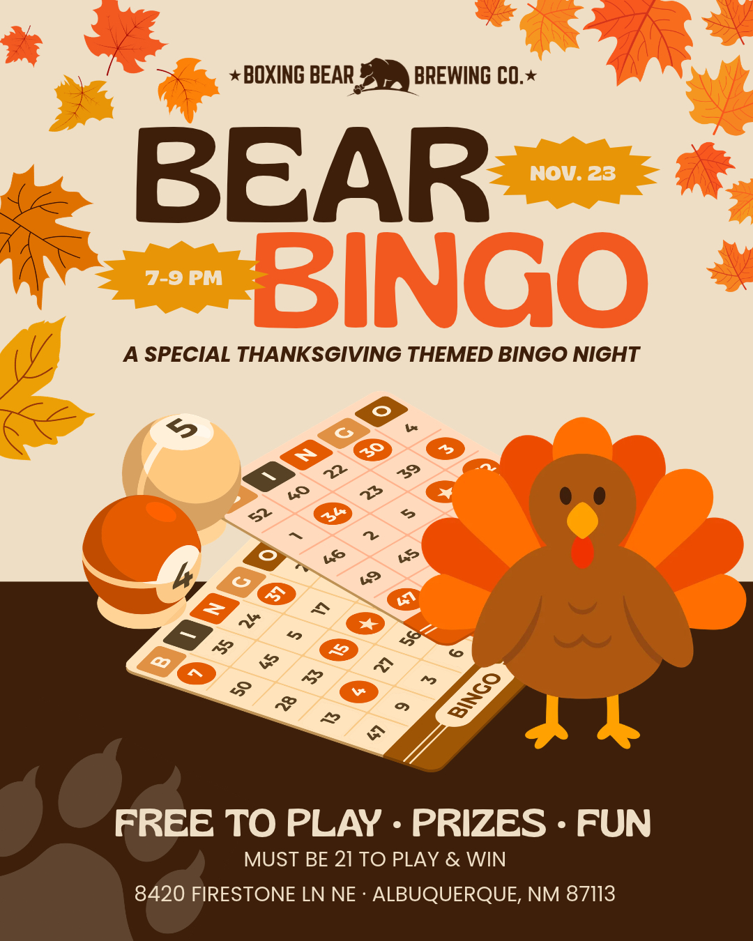 Thanksgiving Bear Bingo at the Firestone Taproom on November 23
